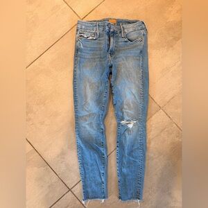 MOTHER Light Blue Looker Ankle Fray Skinny Jeans